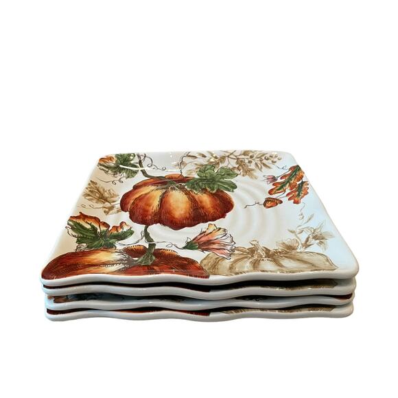 Maxcera PUMPKIN PATCH Dinner Plates 11in Square Set of 4 Thanksgiving New - Picture 11 of 16